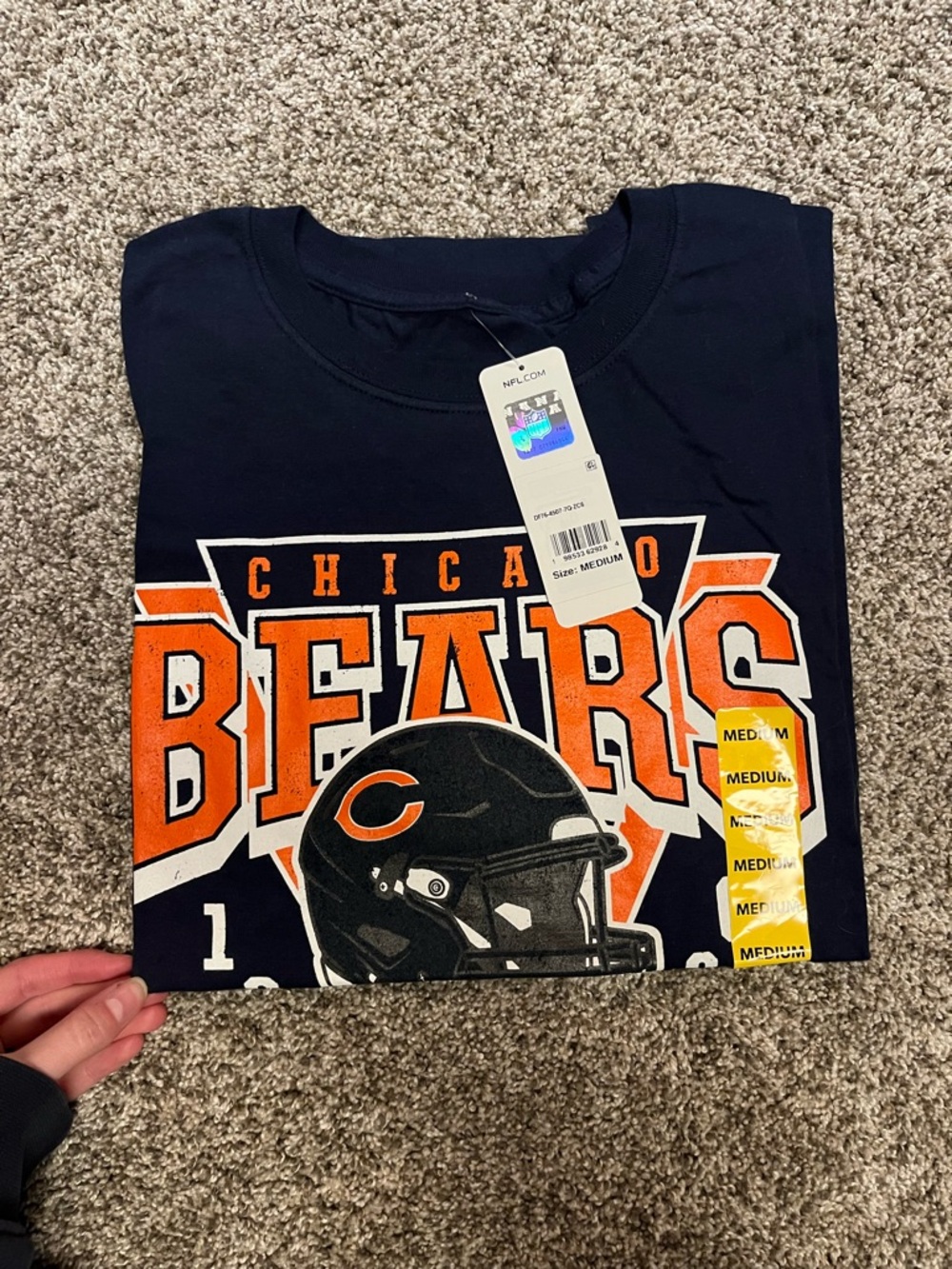 NFL Chicago Bears Navy and Orange Mens Short Sleeve Tee